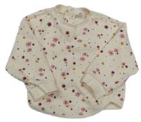 Smetanová žebrovaná mikina s kytičkami Topomini