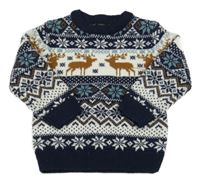 Tmavomodro-bílo-hnědý vzorovaný svetr Next