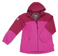Vínovo-fuchsiová šusťáková podzimní funkční bunda s kapucí jack wolfskin 