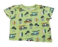 Zelené tričko s auty a palmami Topomini
