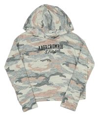 Smetanovo-šedo-růžové army úpletové crop triko s kapucí Abercrombie&Fitch