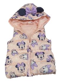 Svetloružová šušťáková zateplená vesta s Minnie a kapucňou zn. Disney