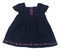 Tmavomodré manšestrové šaty s výšivkami Jojo Maman Bébé