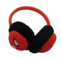 Červeno-černé plyšovo/chlupaté klapky na uši - Spiderman