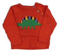 Červený vlnený sveter s dinosaurom