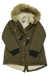 Khaki šusťáková zimní parka s kapucí Next