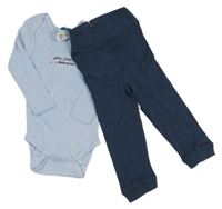 Nové - Svetlomodré body s auty + tmavomodré ľahké tepláky Papagino