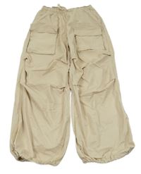 Béžové plátěné široké cuff kalhoty s kapsami H&M