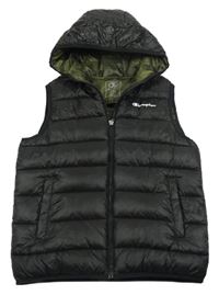 Čierna šušťáková prešívaná ľahká zateplená vesta s kapucňou Champion