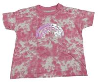 Růžovo-bílé batikované tričko s duhou z flitrů Nutmeg