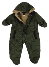 Tmavozelená šusťáková prošívaná zateplená kombinéza s kapucí French Connection