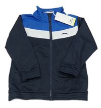 Nové - tmavomodro-bielo-cobaltovoě modrá prepínaci športová mikina s logom Slazenger