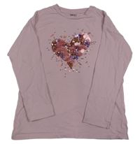 Světlerůžové triko se srdcem z flitrů Next