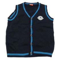 Tmavomodro-modrá prepínaci svetrová vesta s nášivkou S. Oliver