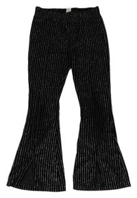 Čierno-strieborné pruhované flare nohavice Dunnes