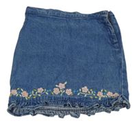 Modrá rifľová sukňa s kvietkami St. Bernard