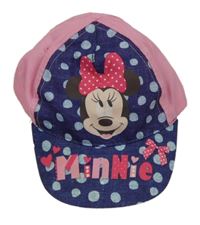 Růžovo-tmavomodrá kšiltovka s Minnie a puntíky Disney