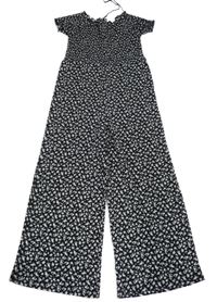 Čierny kvetovaný culottes žabičkový overal Page One Young