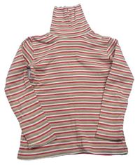 Béžovo-červeno-biele pruhované tričko s rolákom
