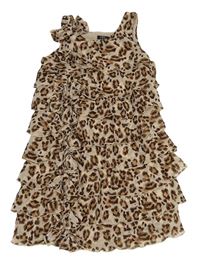 Béžovo-hnědé vzorované vrstvené šifonové šaty Julien Macdonald