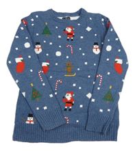 Modrý sveter s vánočšním motívom zn. Next