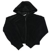 Čierna zamatová prepínaci crop mikina s kapucňou