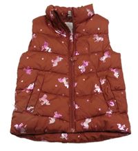 Hrdzavá šušťáková prešívaná zateplená vesta s jednorožcami Dopodopo