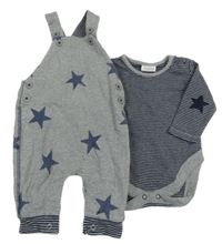 2set - Šedé laclové tepláky s hvězdičkami + pruhované body Next