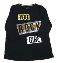 Černé triko s nápisem z flitrů F&F