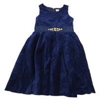 Tmavomodré zamatové šaty s kamienkami Gymboree