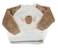 Bielo-hnedá plyšová mikina s medvedíkom Matalan