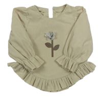 Béžová žebrovaná halenková tunika s květem 