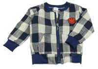 Tmavomodro-smotanová kockovaná bunda so smajlíkom