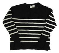 Čierny rebrovaný sveter s bielymi prúžkami H&M