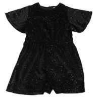 Černo-barevný sametový třpytivý kraťasový overal F&F