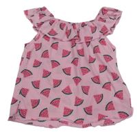 Ružový top s melónmi a volánikmi H&M