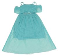 Mátové síťované společenské šaty s kamínky Bonprix