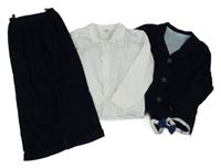 4set - Tmavomodré menšestrové sako + kalhoty + biela košile + motýlok