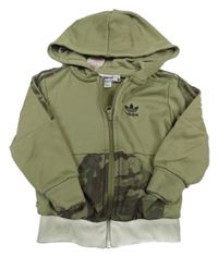 Khaki propínací sportovní mikina s logem a kapucí Adidas