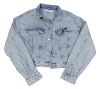 Svetlomodrá plesňová rifľová crop bunda s kvietkami H&M
