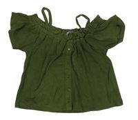 Khaki žebrované crop tričko s knoflíky PRIMARK