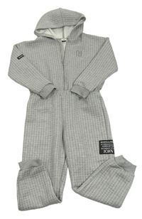 Sivá melírovaná prešívaná tepláková kombinéza s nášivkou a kapucňou RIVER ISLAND