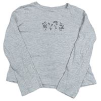 Svetlosivé melírované crop tričko s kvietkami PRIMARK