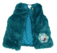 Modrozelená kožušinová podšitá vesta s Frozen a korálky/kamínky Disney