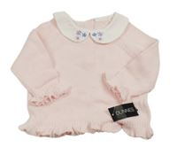 Nový - svetloružový sveter s volániky a golierikom s kvietkami St. Bernard