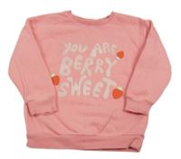 Korálová mikina s nápismi a jahůdkami George