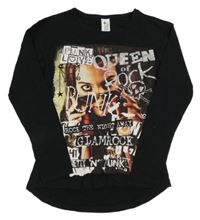 Černé triko s potiskem a kamínky C&A