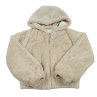 Smotanová kožušinová zateplená crop bunda s kapucňou zn. YOUNG IDOLS