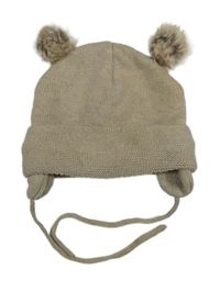 Béžová melírovaná zavazovací čepice s bambulemi H&M
