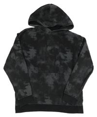 Černo-tmavošedá batikovaná mikina s kapsou a kapucí H&M